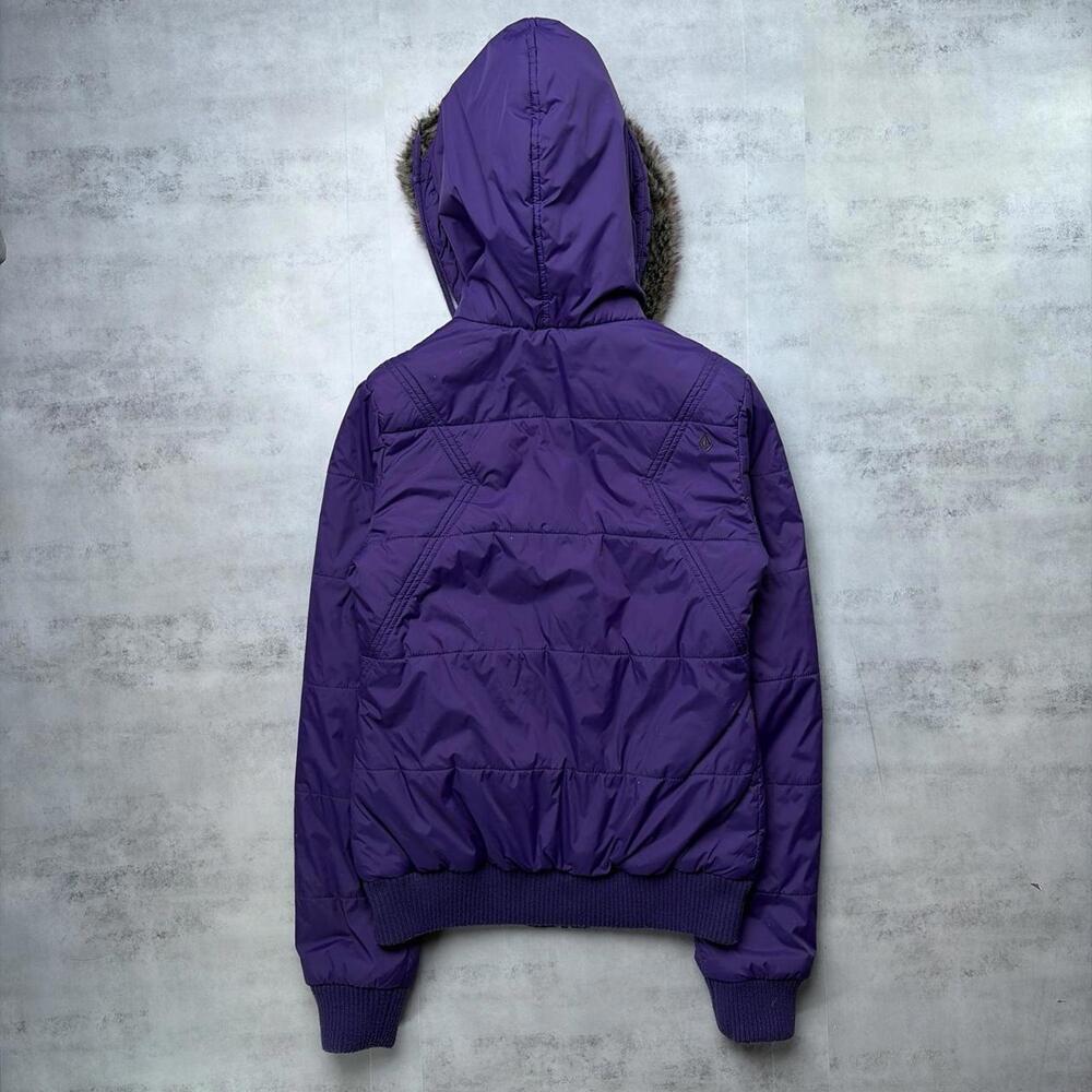 Y2K Purple Volcom Grunge Skater Faux Fur Hooded Puffer Jacket - Picture 8 of 8